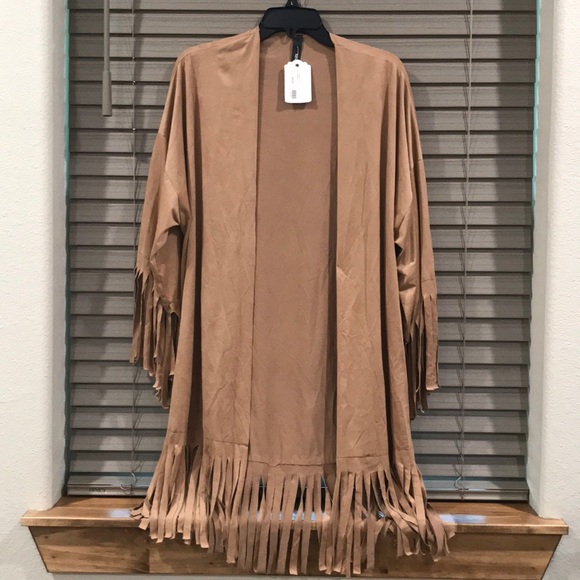 Tan Fringe Cardigan - Picture 1 of 4